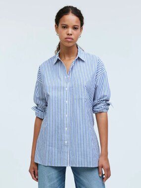 Madewell The Signature Poplin Oversized Shirt in Pure Blue Stripe NWT Medium